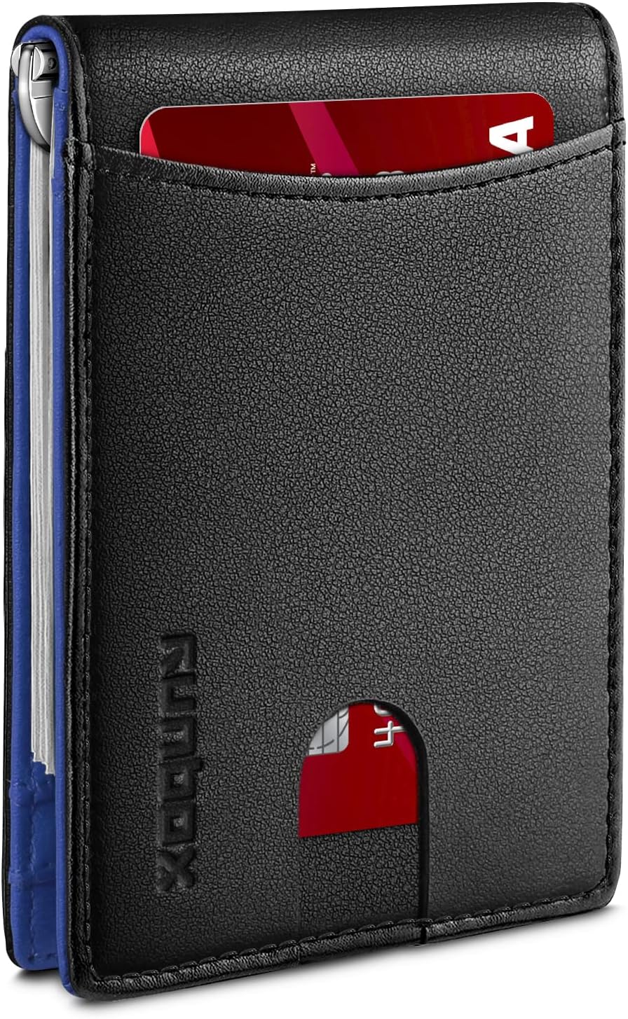 Slim Wallet for Men Genuine Leather RFID Blocking Bifold Minimalist Front Pocket Mens Wallet with Money Clip Thin Gift Box