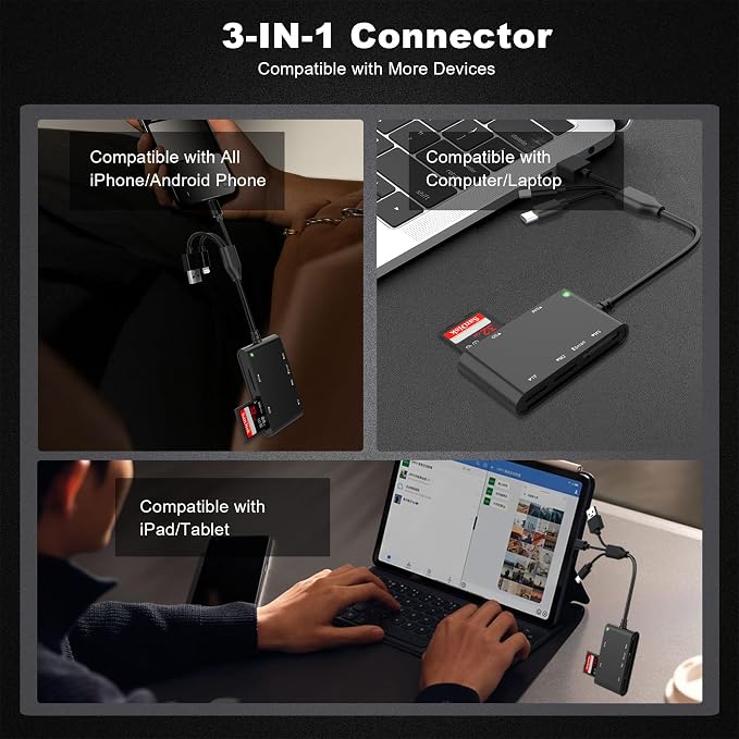 7-in-1 Smart Card Reader with 3-Port Connectivity – Lightning/USB-C/USB-A - Image 4