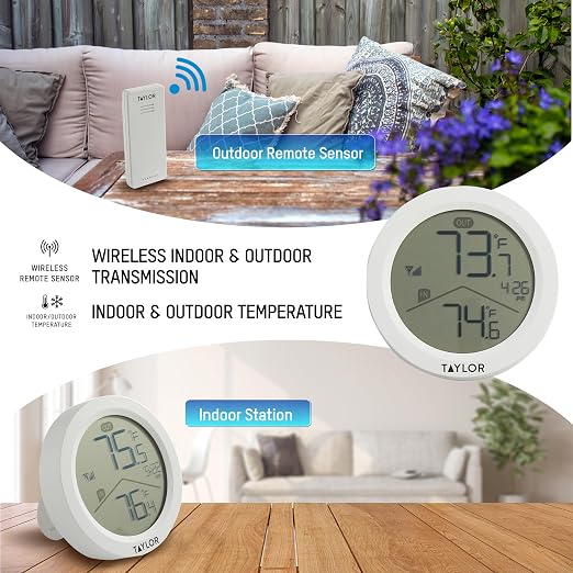 Taylor Digital Wireless Round Indoor Comfort Level Thermometer and Clock - Image 4