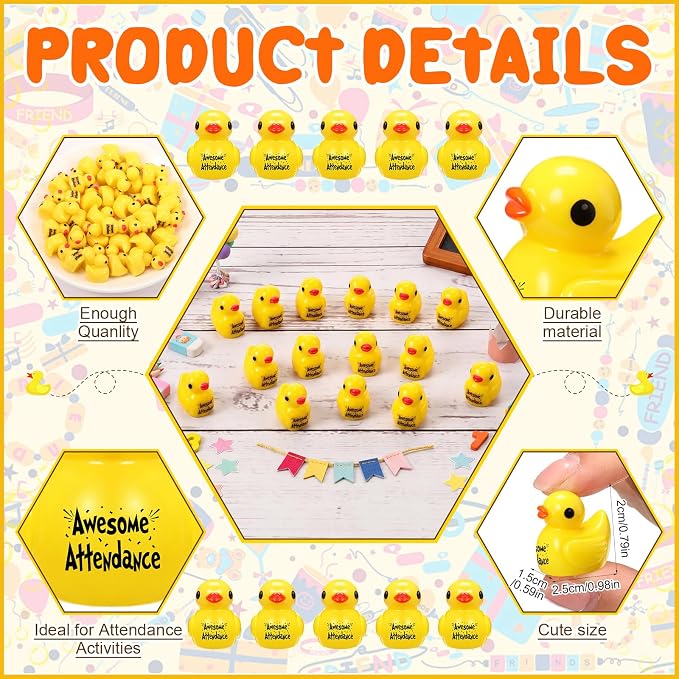 Skylety 50 Pcs Awesome Attendance Resin Duck, Perfect Attendance Awards - Image 2