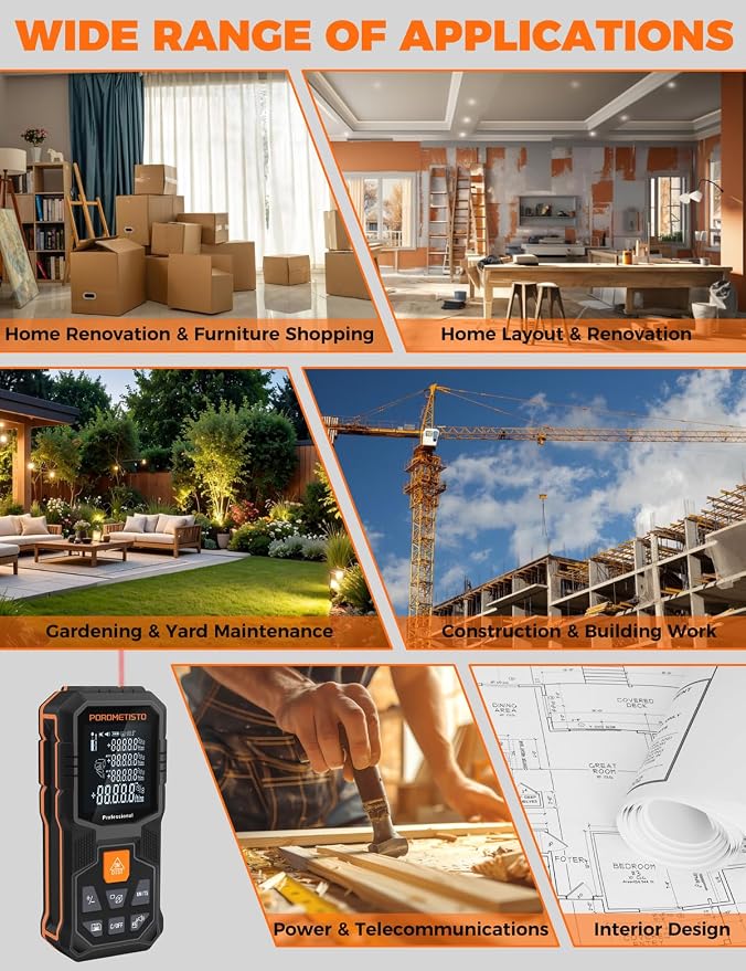 Laser Distance Meter POROMETISTO 262ft/80m, Digital Angle Finder, 12 Modes - Image 8