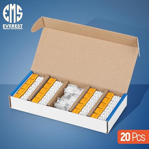 Everest 90° Angled RJ45 Cat6 Keystone Jacks 20-Pack in Yellow - Image 2