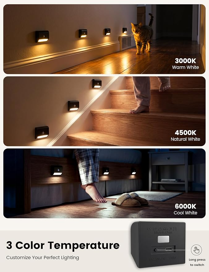 VOLISUN Rechargeable Motion Sensor Stair Lights Indoor, 3 Color Temperature LED - Image 2