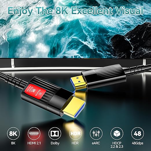 Fiber Optic HDMI Cable 20FT/6M, Long HDMI 2.1 Cable Support 48Gbps High Speed - Image 3