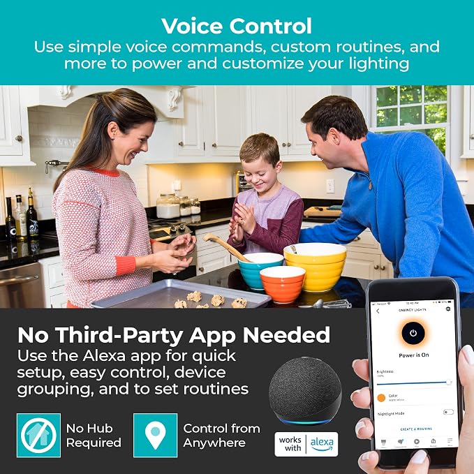 PureOptics LED Works with Alexa Smart Under Cabinet Lighting Kit, Adjustable - Image 3