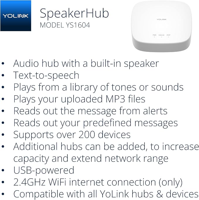 YoLink Water Leak Detection Starter Kit, w/SpeakerHub Audio/Talking Hub & Water - Image 3