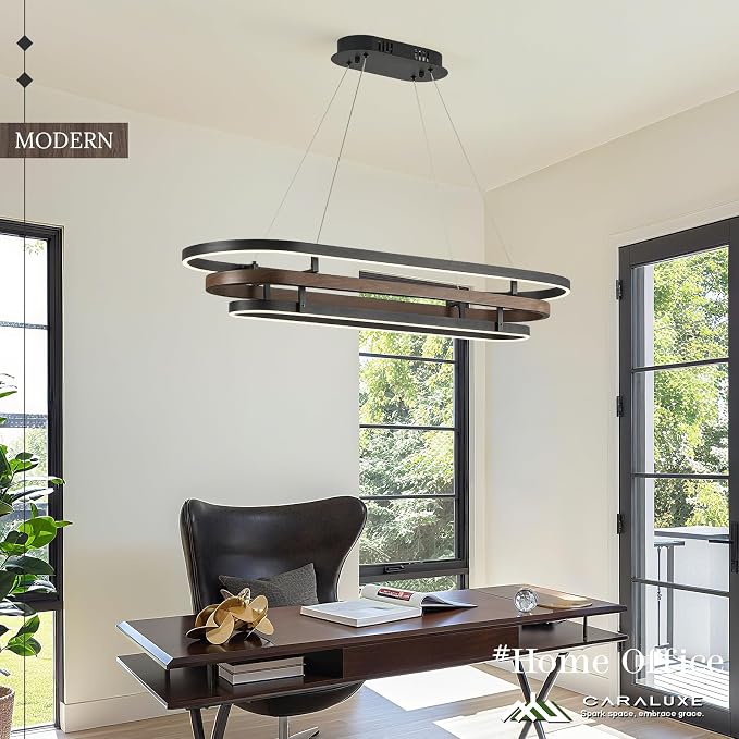 3 Ring LED Chandelier Black Rectangular Chandeliers 39in Wood Printed Oval - Image 9