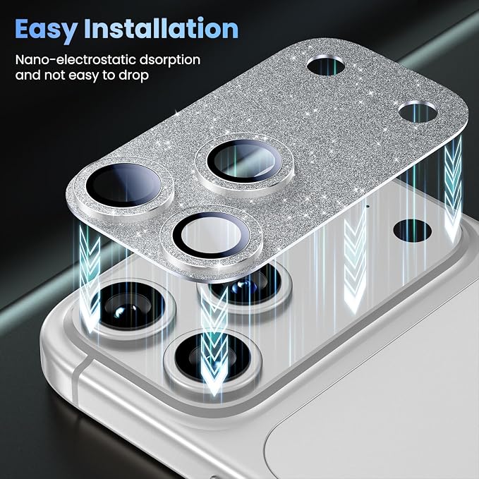 Uyiton for iPhone 17-Pro-Max Camera-Lens Protector: Bling Metal Tempered Glass - Image 7
