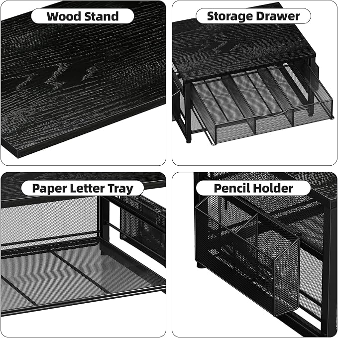 Marbrasse Wood Printer Stand for Desk, 2-Tier Desktop Printer Table for Home - Image 3