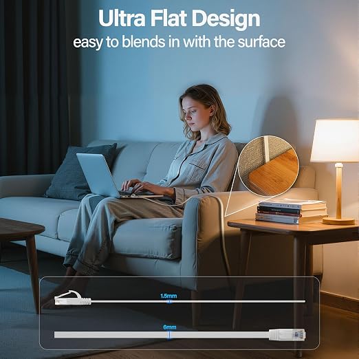 Cat 6 Flat Ethernet Cable 30 FT, UTP 10Gbps High-Speed Cat6 Ethernet Cable - Image 3