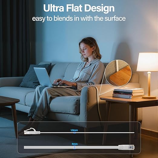 Cat 6 Flat Ethernet Cable 40 FT, UTP 10Gbps High-Speed Cat6 Ethernet Cable - Image 3