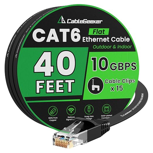 Cat 6 Ethernet Cable 40 ft, Indoor&Outdoor, High Speed 10Gbps Flat Internet by CableGeeker