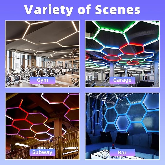 RGB 5 Pack Hexagon, 24 Pack Tube Lights, RGB Garage LED Tube Light, 358 Color - Image 5