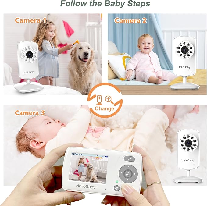 HelloBaby Monitor with 3 Cameras, 2.4'' Portable Travel Screen Baby Monitor No - Image 6