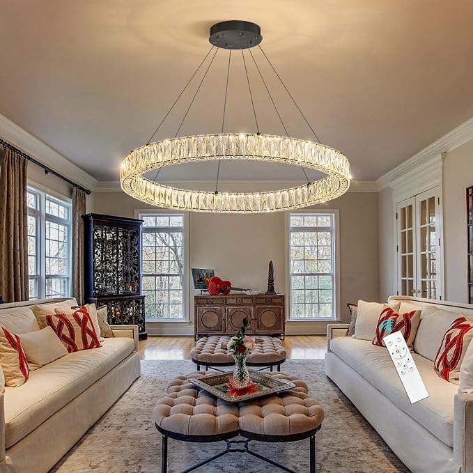 HAIXIANG Modern Crystal Chandelier Dimmable LED Ring Pendant Chandeliers Light - Image 3