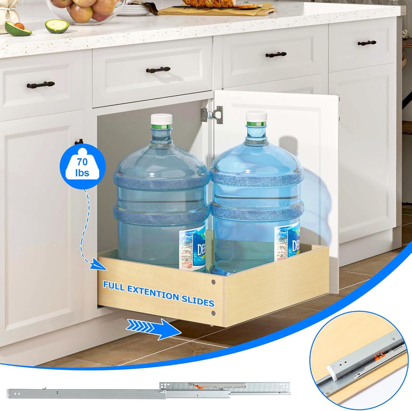 WelFurGeer Soft Close Pull Out Drawers for Cabinets, 11" W x 22" D Pull Out Cabinet Organizer, Smooth Slide-Out Shelves for Kitchen Cabinets, Durable Pullout Drawers for Home & Kitchen Organization