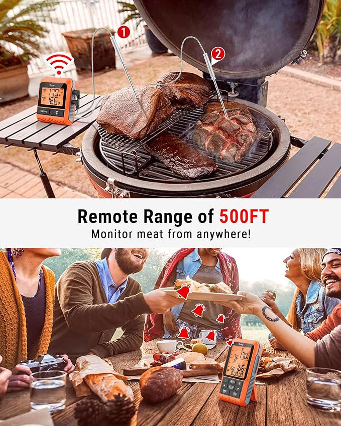 TempPro TP826 500FT Wireless Meat Thermometer, Dual Meat Probe Cooking - Image 2
