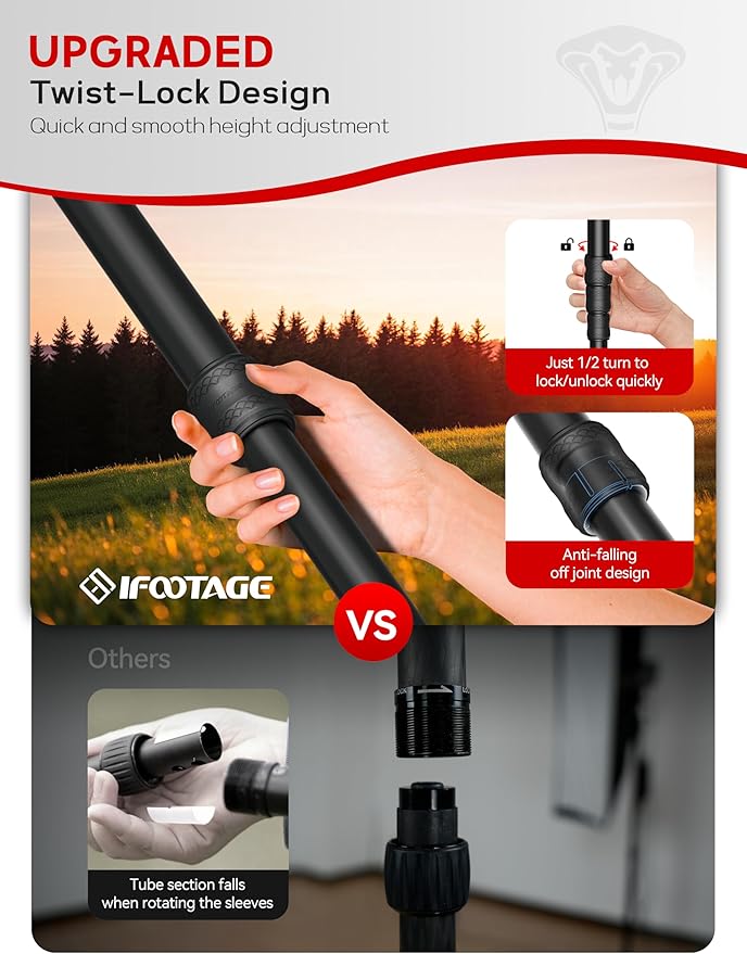 IFOOTAGE Monopod Cobra 3 A180T, Telescopic Video Mono pod Compatible - Image 2