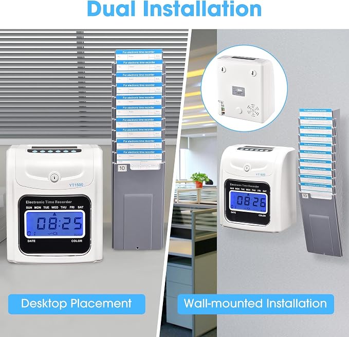 Yescom Attendance Punch Time Clock Bundle Employee Payroll Recorder LCD Display - Image 4