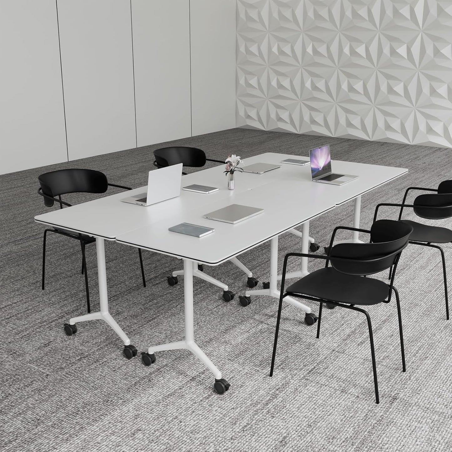 Conference Table,Folding Conference Room Tables Portable Rolling Conference Training Table with Silent Wheels,Mobile Meetings Flip Top Tables for Offices Classrooms Meeting Room (4Pack 55.1in)