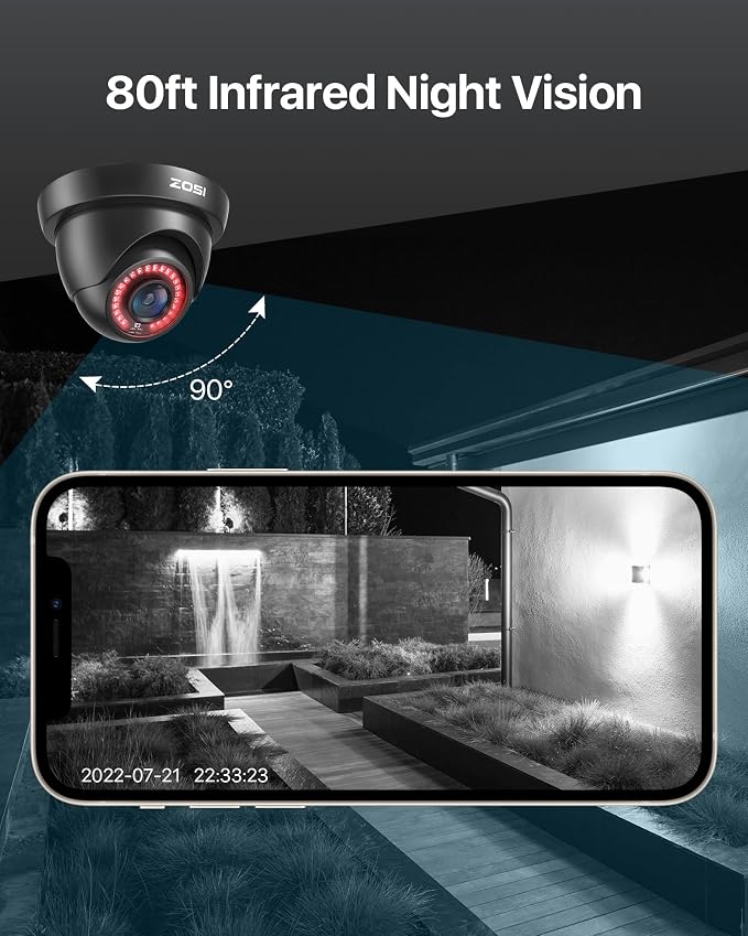 ZOSI 2.0MP FHD 1080p Dome Camera Housing Outdoor Indoor, 80ft IR Night Vision - Image 6