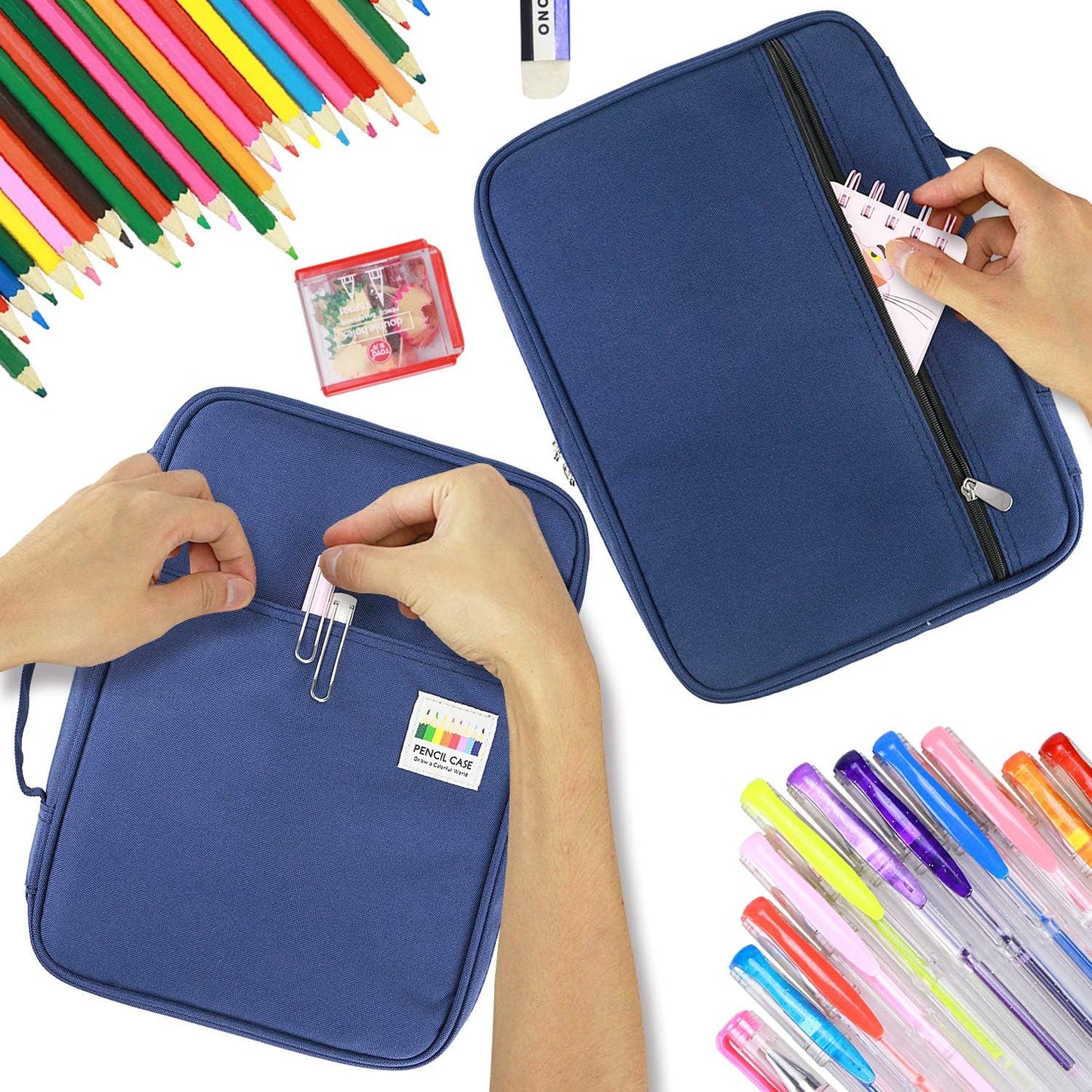 YOUSHARES 166 Slots Colored Pencil Case, 110 Slots Gel Pens fo Coloring Case Organizer, Handy Multilayer Color Pencil Holder for Glitter Gel Pens, Refills, Colored Pencils for Adults & Artist (Blue)