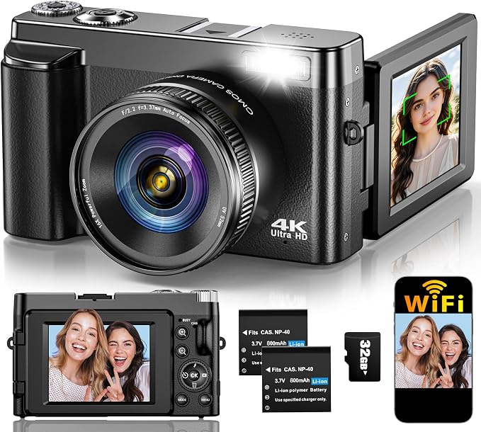 4K Digital Camera for Photography Autofocus, Upgraded 64MP WiFi Vlogging Camera by TEFTYMON