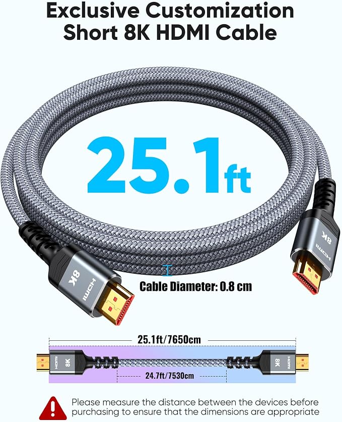 Highwings Long 8K HDMI Cable 25FT 48Gbps, 2.1 High Speed Gaming Cord 4K@120Hz - Image 3