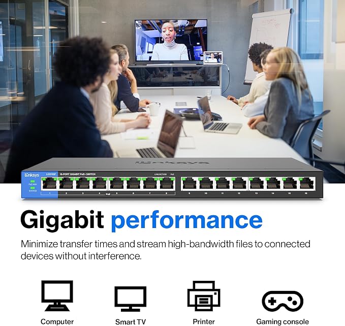 Linksys LGS116P 16 Port Gigabit Unmanaged Network PoE Switch - Image 3