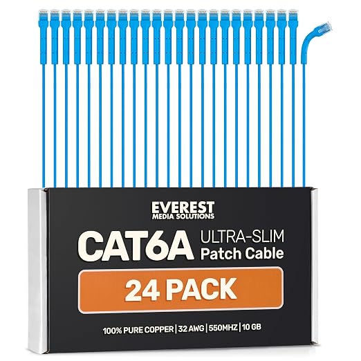 Everest Ultra Slim Cat6a Ethernet Patch Cables 1.5ft Blue by EverestMediaSolutions