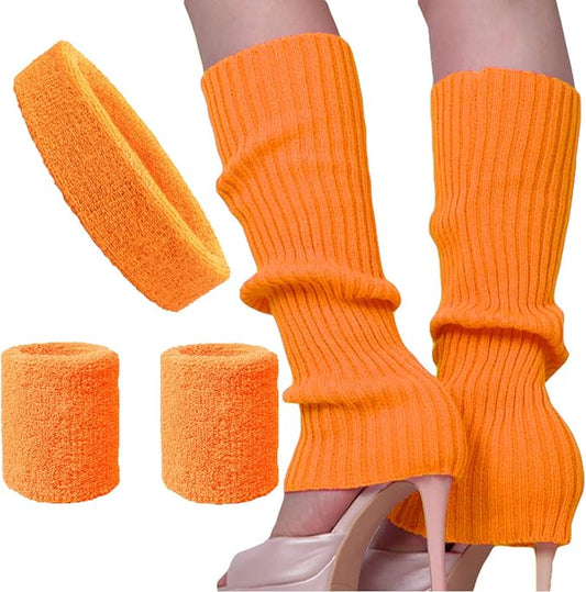 Song Qing Women 80s Dance Plain Ribbed Running Headband Wristbands Knit Crochet by Song+Qing