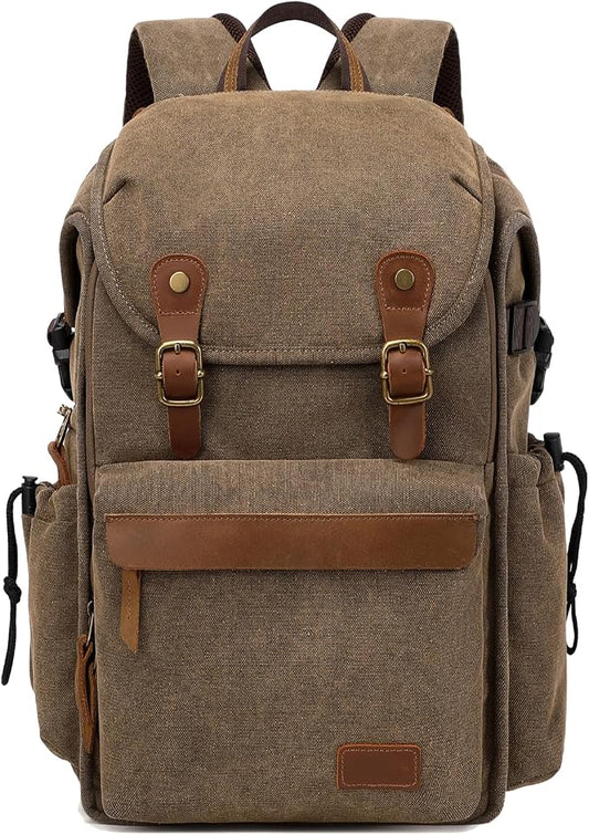 Vintage Canvas Camera Backpack for DSLR/Mirrorless & Drone, Waterproof by Tuceng