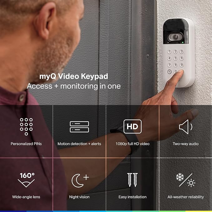 myQ Smart Garage Starter Kit: Garage Door Video Keypad + Rechargeable Battery + - Image 3