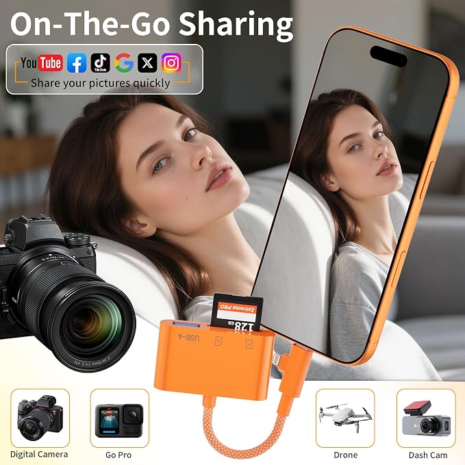 SD Card Reader for iPhone iPad, Lightning & USB C Dual Connectors, 3 in 1 - Image 5
