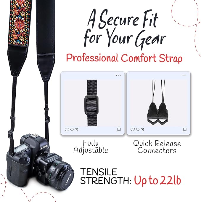 Art Tribute Camera Strap, Vintage Embroidered Neck Shoulder & Crossbody Camera - Image 4