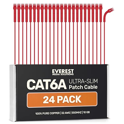 Everest Ultra Slim Cat6a Ethernet Patch Cables 7ft Red by EverestMediaSolutions