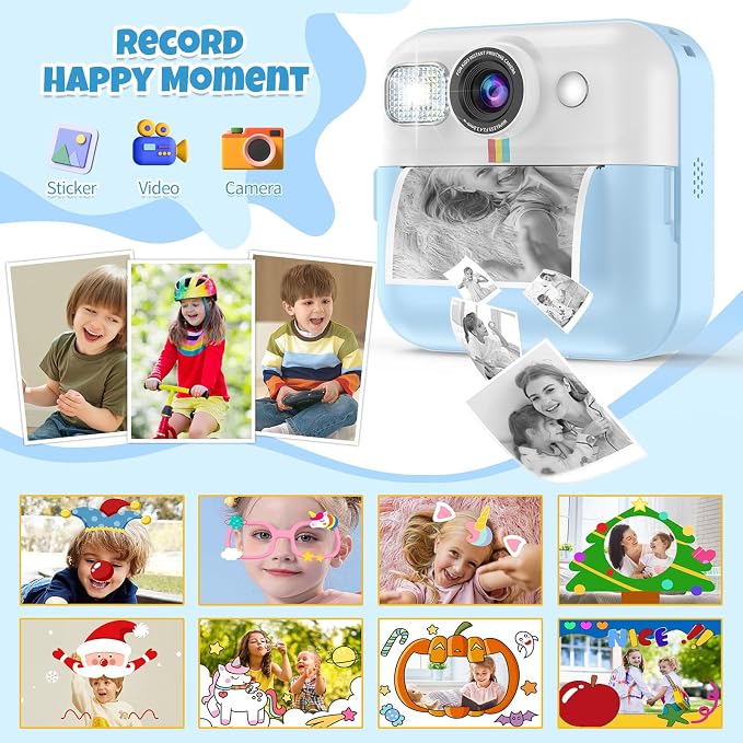 Kid Camera for Boys, Portable Toddler Blue Printing Camera Toy 1080P Video - Image 5