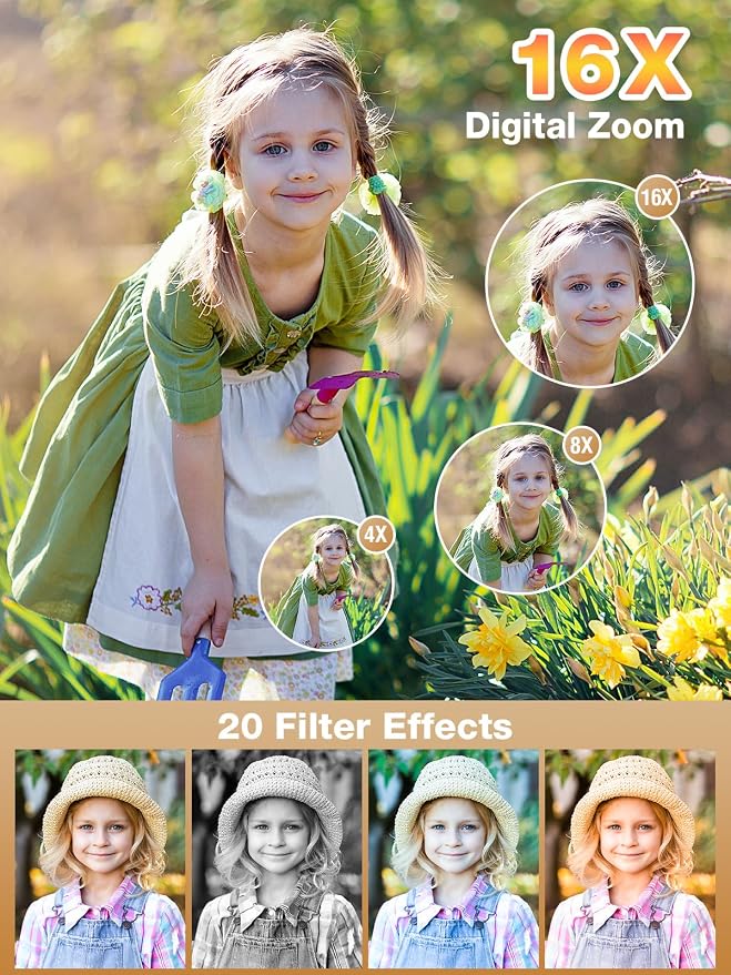Digital Camera, FHD 1080P Kids Camera 44MP Point and Shoot Digital Cameras - Image 4