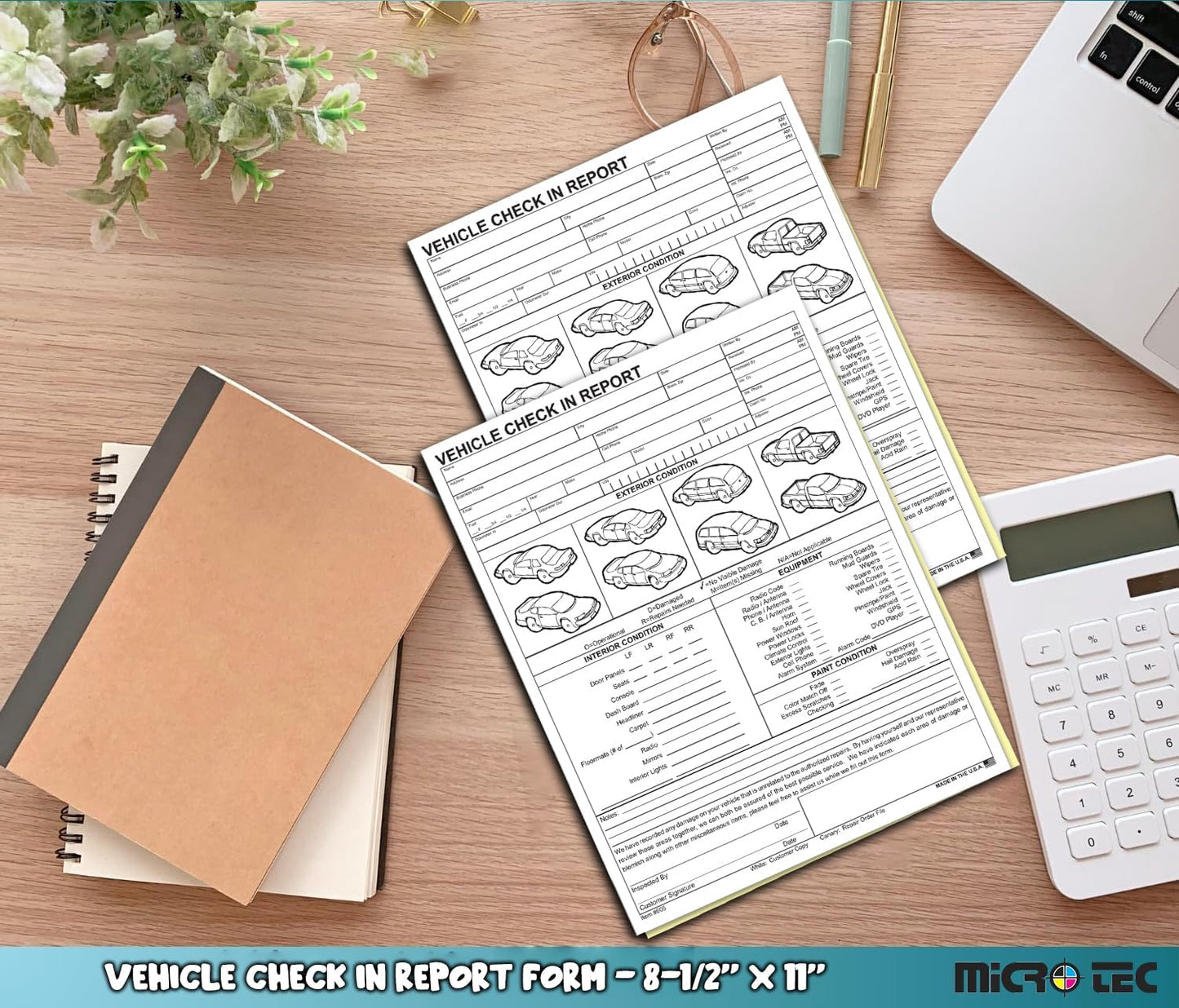 Vehicle Check-In Form Pad – 8.5" x 11" 2-Part Carbonless Auto Condition Report – White & Canary Copies – Service Intake Sheet for Car Dealerships, Repair Shops & Mechanics – Pack of 400