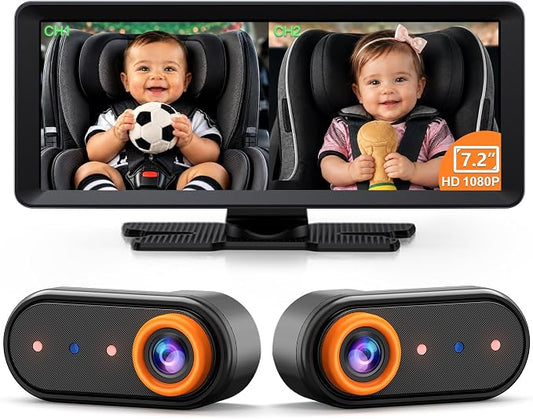 Luckview BM5PRO Dual Camera Baby Car Monitor, 7.2 Inch 1080P Split Screen by Luckview