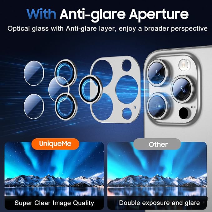 UniqueMe for 3 Pack iPhone 15 Pro/iPhone 15 Pro Max Camera Lens Protector - Image 4