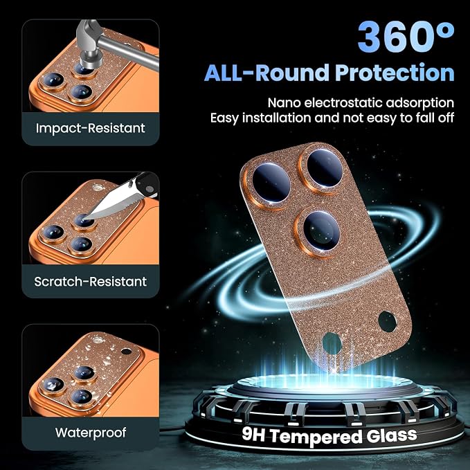 Uyiton for iPhone 17-Pro-Max Camera-Lens Protector: Bling Metal Tempered Glass - Image 2