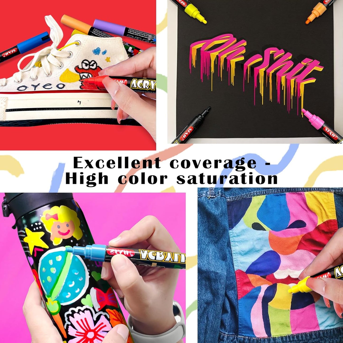 SFAIH Halloween Gifts Acrylic Creative Markers Set of 48 with Organizer, 3mm Medium Tips - 48 Colors, Waterproof, Fast Drying, Gift for Kids and Adults - Art Supplies, Fabric Paint, Rock Painting