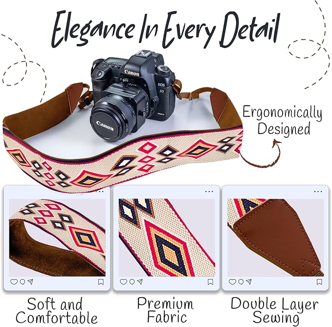 Art Tribute Camera Strap For Photographers Padded Universal Fit Neck Shoulder & - Image 3