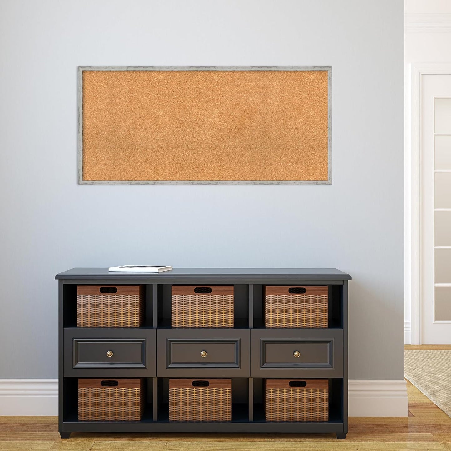 Amanti Art Natural Cork Board for Wall, 21x45 Vision Board with White Frame, Oversize Corkboard Office Decor for Home Organization, Cottage Corkboard Pinboard to Display Items for Home Organization