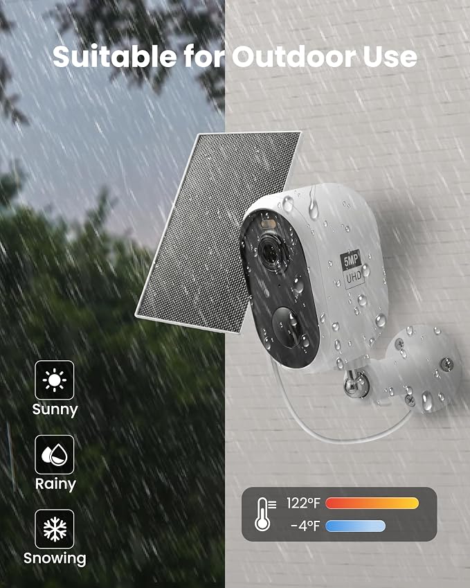 Solar Security Camera Outdoor Wireless, 5MP Color Night Vision, Battery Powered - Image 7