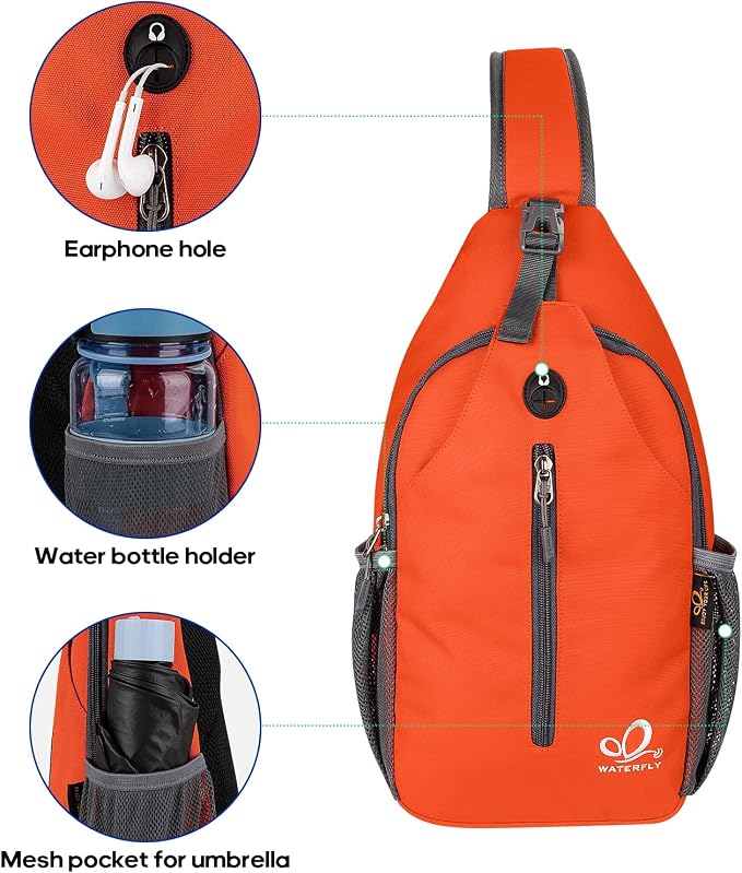 WATERFLY Crossbody Sling Backpack Sling Bag Travel Hiking Chest Bag Daypack - Image 4
