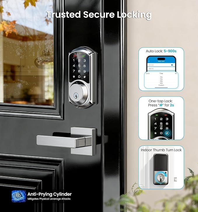 Veise VE06-L Smart Locks with 2 Lever Handle Set, App Control, Keyless Entry - Image 3