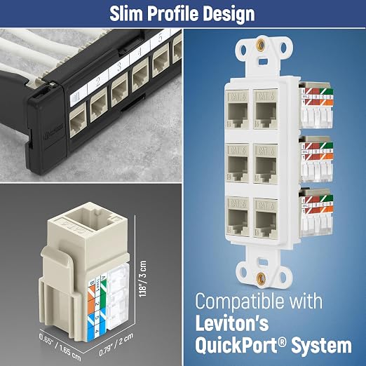 Everest 90° Angled RJ45 Cat6A Keystone Jacks 10-Pack in Ivory - Image 6