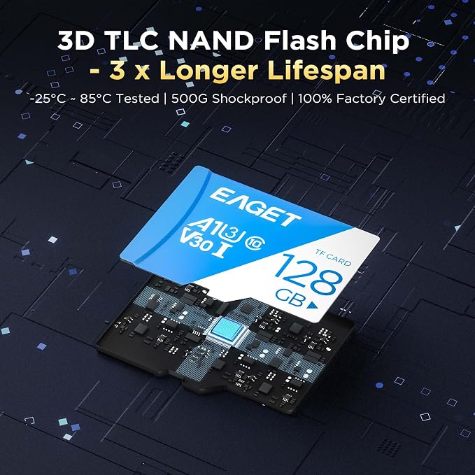 EAGET 3-Pack 128GB TF Memory Card Up to 100MB/s Read - Image 4